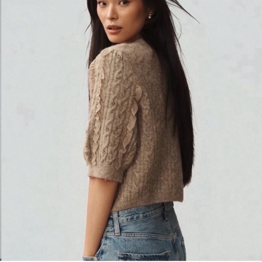 Maeve Nwt Embellished Ruffled Cardigan Sweater - Picture 5 of 7